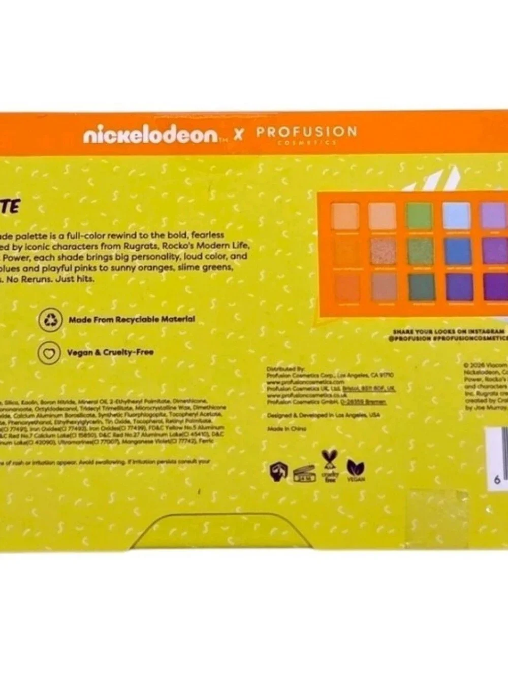 Nickelodeon X Profusion Cosmetics 18 Shade Nick 90s Eyeshadow Palette,NEW IN BOX